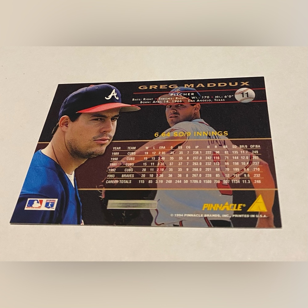 Greg Maddux Rare! 1994 Pinnacle Artist Proof Baseball Card #11 Vintage - Picture 3 of 3